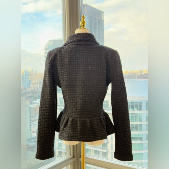 🆕 SELF PORTRAIT 🧿 NWOT Black Textured Peplum Knit Jacket - Sz Large - Picture 10 of 16